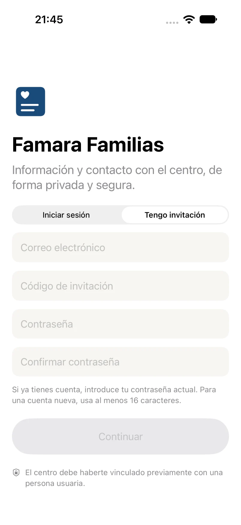 Activar una invitación · datos ficticios
