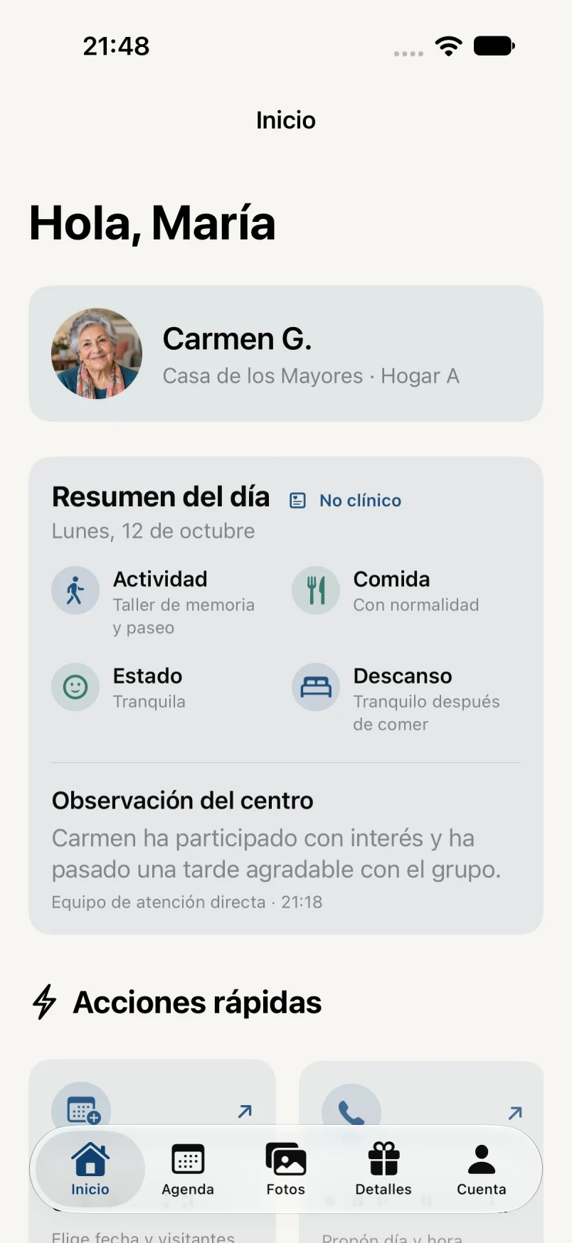 Inicio y resumen del día · datos ficticios