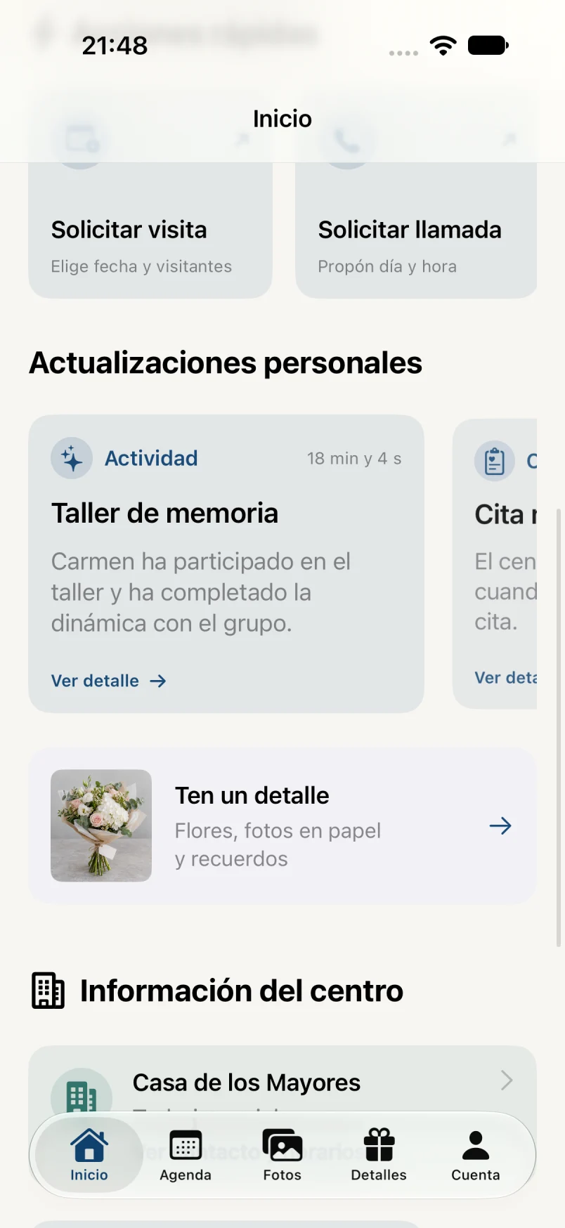 Novedades y acciones rápidas · datos ficticios