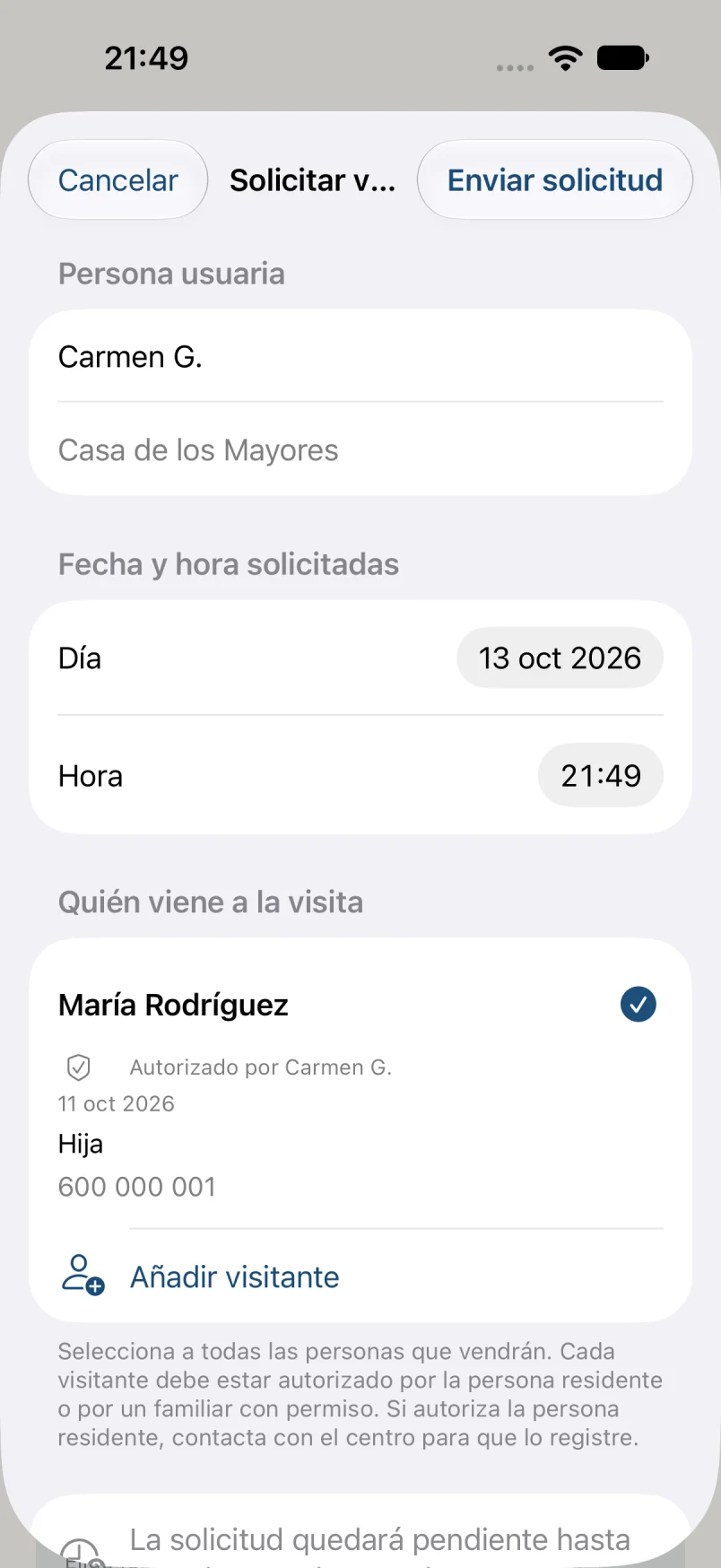 Solicitar una visita · datos ficticios