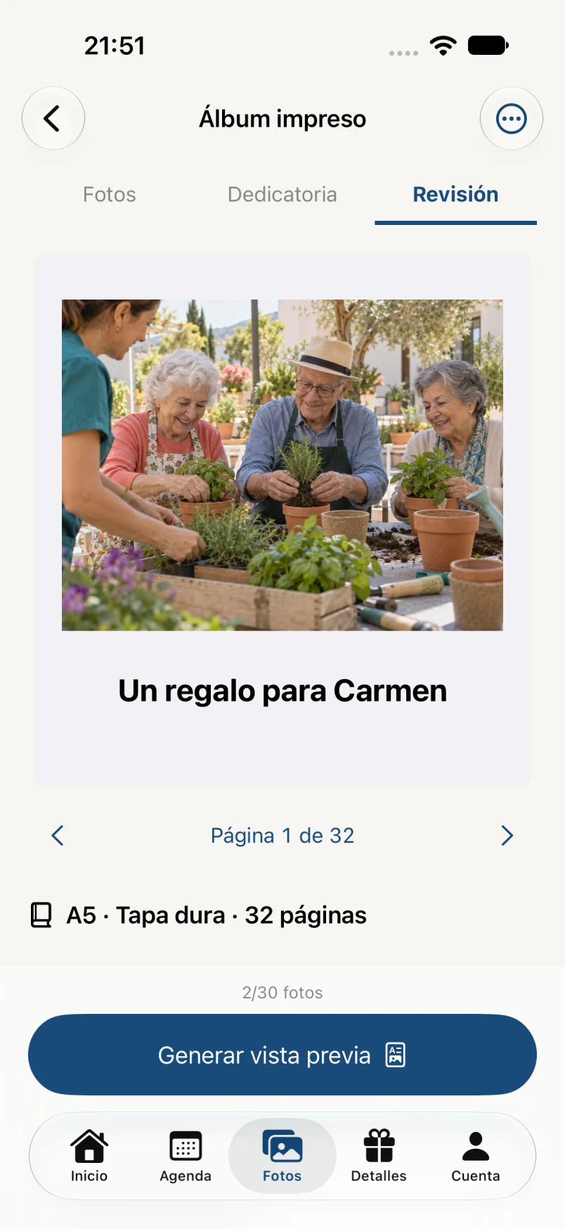 Revisar el fotolibro · datos ficticios