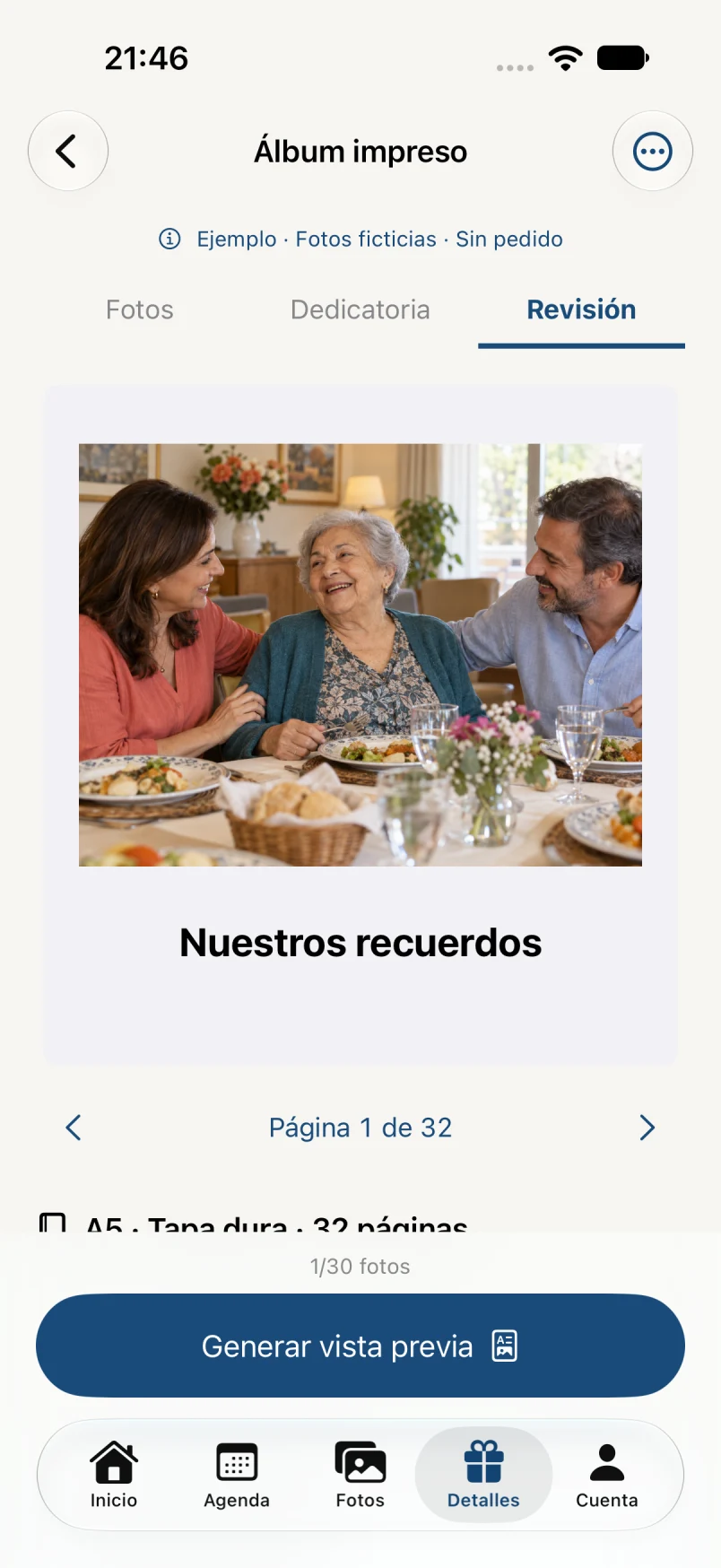 Nuestros recuerdos · datos ficticios