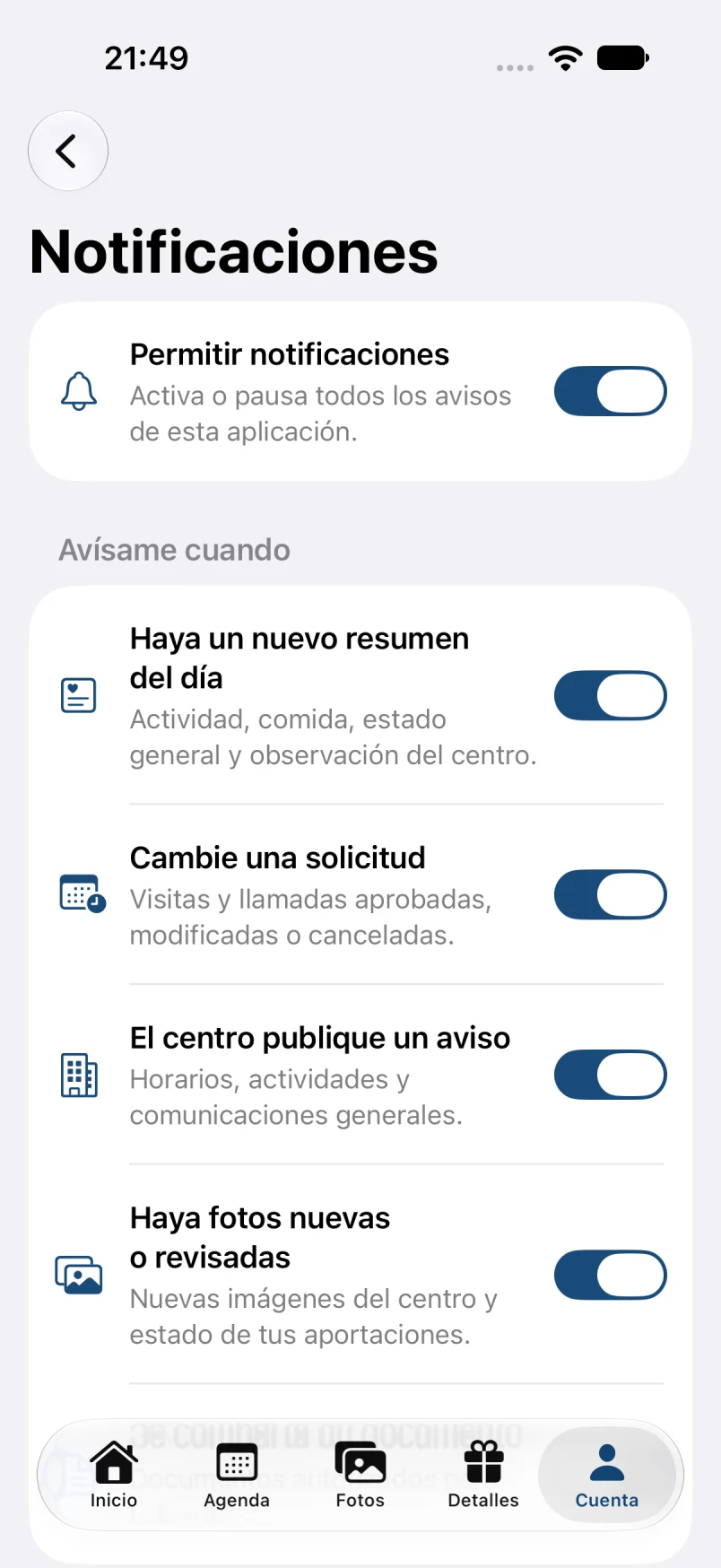 Preferencias de notificaciones · datos ficticios
