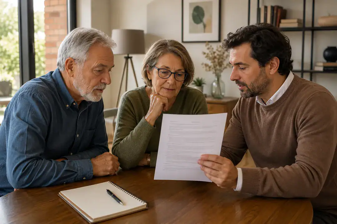 Familia revisando información sobre grados de dependencia y opciones de residencia